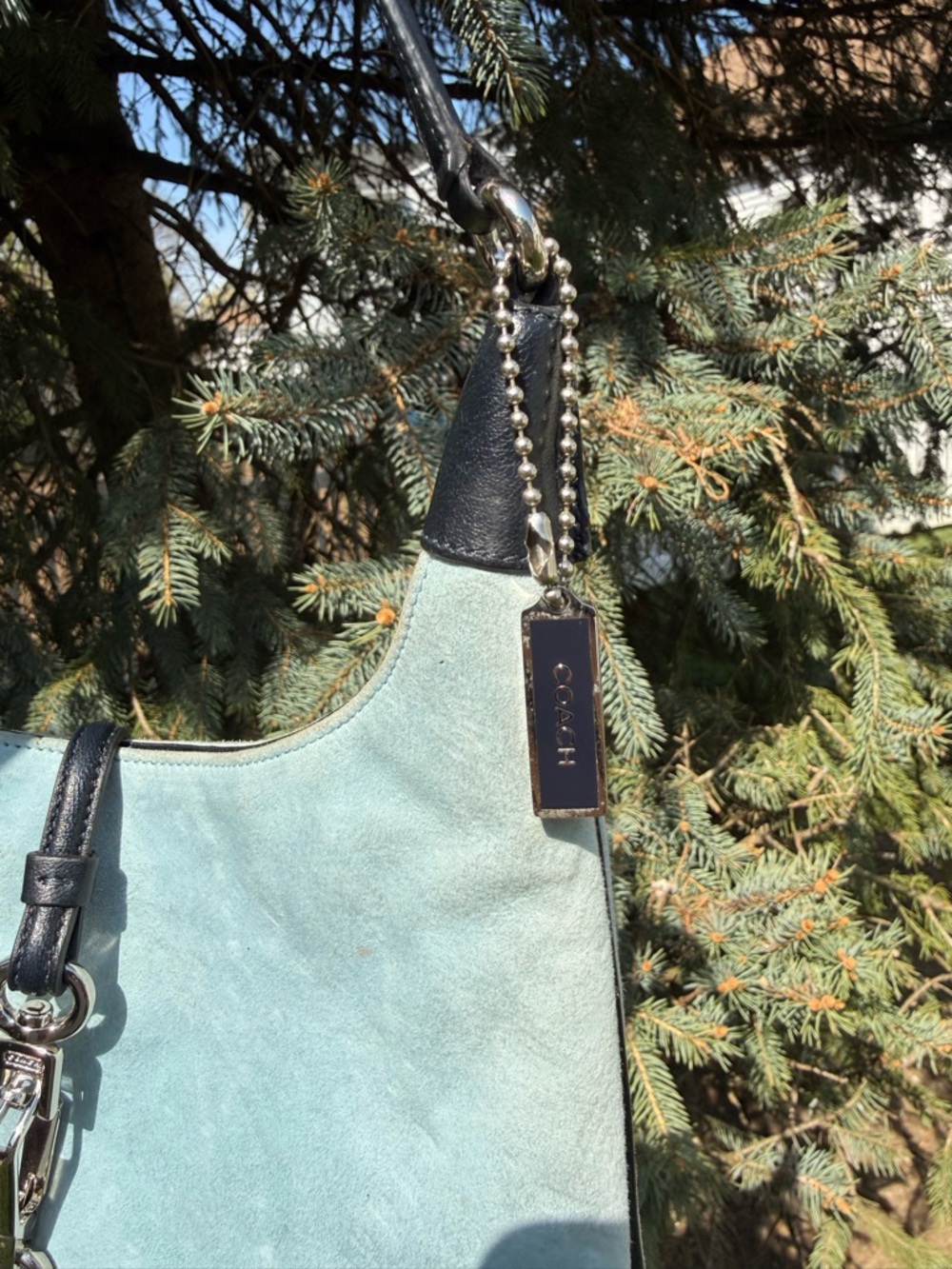 RARE COACH Y2K Baby Blue Suede Mini Hampton Shoulder Bag Vintage - Picture 4 of 9